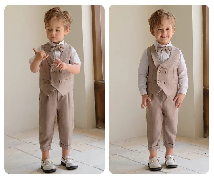 Boys' Khaki Striped Suit Set