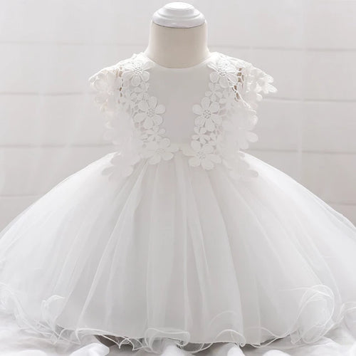 princess baptism dress with tulle & flowers