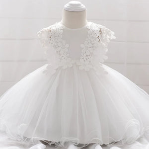 princess baptism dress with tulle & flowers