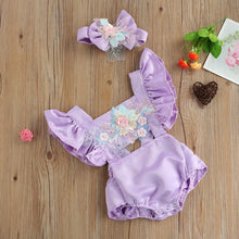 Load image into Gallery viewer, princess girls embroidery pearl flower romper