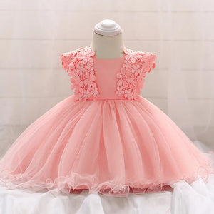 princess baptism dress with tulle & flowers