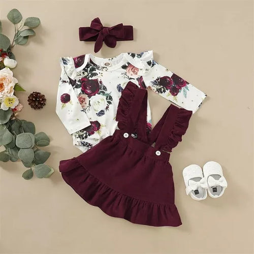 Baby girl floral print romper & skirt