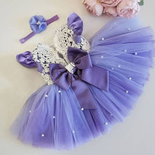 Charger l&#39;image dans la galerie, Baby party dress with bow &amp; pearls